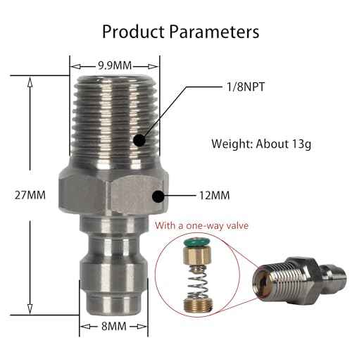 2PCS Male Thread Adapter, Stainless Steel 8mm Quick-Disconnect Plug, PCP Paintball Charging Fittings with Sealing O-Ring