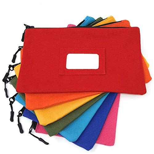 Canvas Tool Bag With ID Window And Blank Cards ? Large Zipper Tool Pouches Organizer ? Heavy Duty Small Tool Bag ? 12 x 7 inch Zipper Bag ? 7 Pieces 7 Colors