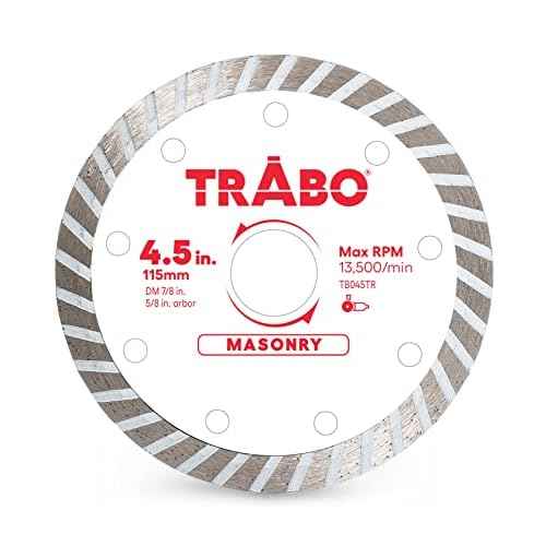 Trabo 4.5 Inch Turbo Rim Diamond Metal Bond Blade for Cutting Cement, Pavers, Concrete with Rebar, Natural Stone and More, with 7/8 Inch Arbor with 5/8 Inch Reducer Ring
