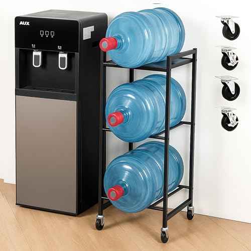 5 Gallon Water Jug Holder Stand with Wheels ? Heavy Duty 5 Gallon Jug Holder & Water Jug Rack, Space Saving Water Jug Stand and Bottle Organizer for Home & Office, Sturdy Stainless Steel Tabletop