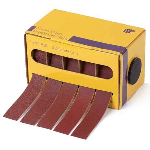 Bates- Emery Cloth Roll, 1" x 20 FT, 5 Pack, 150/240/320/400/600 Grit, Abrasive Sandpaper Roll of Sandpaper Set with Dispenser, Emery Cloth for Metal, Wood, Polishing