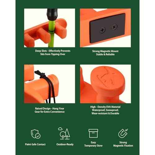 Magnetic Ski Holder for Side of Car ? Rig Strips Magnetic Snowboard Mount ? Prevent Ski and Snowboard from Tipping Over ? Protects Vehicle from Scratches - Snowboard Accessories(Orange)