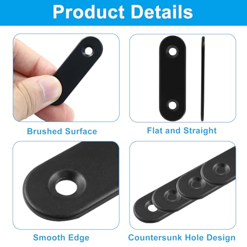 12 Pcs 2 Inch Black Stainless Steel Straight Brackets with Screws - Furniture Reinforcement