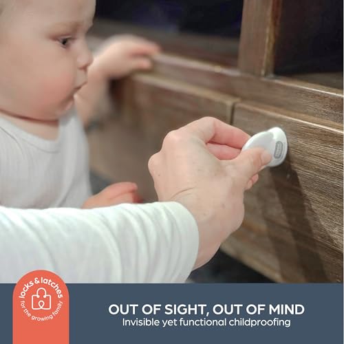 Dreambaby Adhesive Mag locks (8-Pack 1 Key) - Child Proofing Cabinet Magnetic Latches - White- Model L859