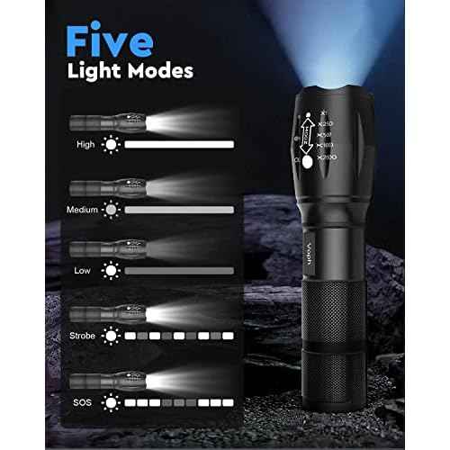 Flashlight 2 Pack, 5 Modes High Lumen Tactical LED Flash Light, High Lumens Bright Waterproof Flashlights, Christmas Stocking Stuffers Gifts for Men, Hunting Camping Essentials Gear