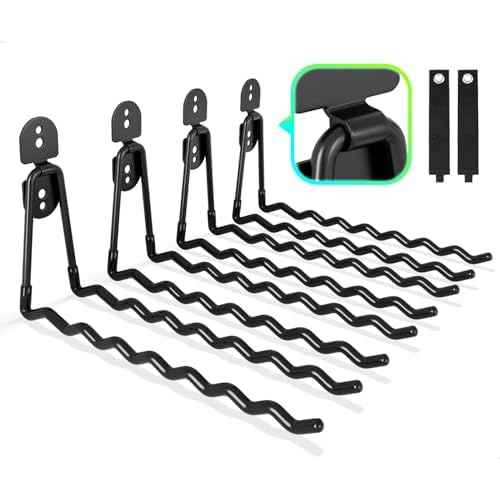Garage Hooks 4-Pack, 11.8" Long Large Shed Storage Hanger Garden Tool Hook Heavy Duty Wall Mount Double Holder with 2 Extension Cord Storage Straps, Organize Yard Utility Hanging Ladder Black
