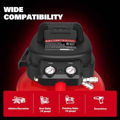ECOMAX Air Compressor 6 Gallon 150 PSI Pancake Portable Oil-free Tank with 10 PCS Accessories Kit