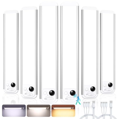 RUIKORING 8.5 Inch Silver Under Cabinet Light 6 Pack with 3 Color Modes