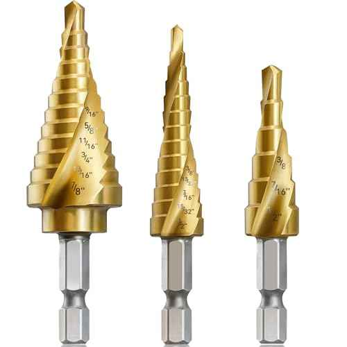 3PC Step Drill Bit Set, 1/4" Hex Shank High-Speed Steel Spiral Grooved Step Drill Bit for Sheet Aluminium Metal Wood Hole Drilling, 31 Step Sizes Taper Drill bit Set for DIY Lovers