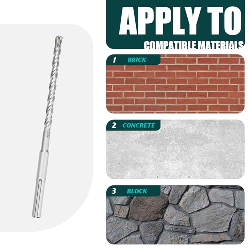 3/8 in x 10.2 in (10 x 260mm) SDS Plus Rotary Hammer Drill Bit, Concrete Drill Bit,Masonry Drill Bit for Concrete, Brick and Cement (Length : 260mm / 10.2 inch, Diameter :3/8 inch £¨ 10mm)