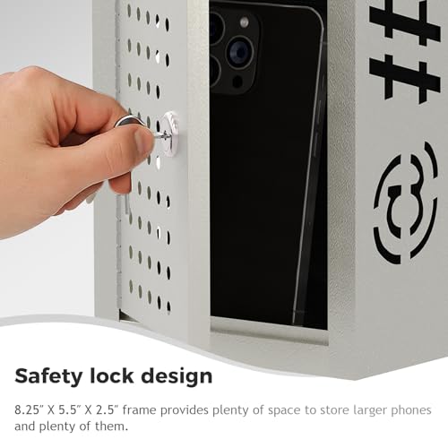 OSKIE Lockable Metal Phone Storage Locker Gray-White | Secure Wall Mount or Desktop Organizer for Smartphones