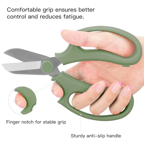 Housolution Flower Scissors, Strong Floral Shears, Premium Steel Garden Pruning Shears Floral Fruits Leaf Scissors Hand Pruner Snip Trimming Tool for Gardening Flower Arrangement, Avocado Green
