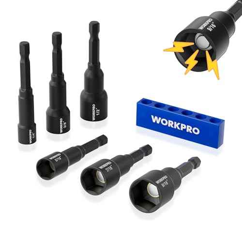 WORKPRO 6 PCS Magnetic Nut Driver Set, Metric & SAE, 1/4" Hex Shank, Drill Socket Set, Impact Driver Bit Set, 1/4¡± to 9/16¡±, Chrome Vanadium Steel