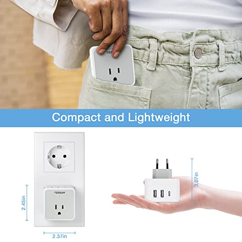 TESSAN All European UK Travel Plug Adapter Kit, Detachable Type C/G/E/F, White/Grey