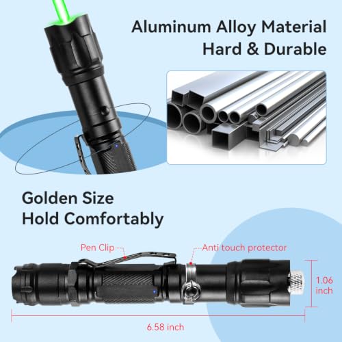 Rechargeable Green Laser Pointer with Long Range & Starlight Pattern for Presentations & Outdoors
