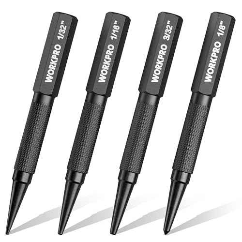 WORKPRO 4-Piece Nail Punch and Center Punch Set, Hardened Cr-V Steel with Knurled Grip,1/32", 1/16", 3/32" Nail Setter & 1/32" Center Punch Tool
