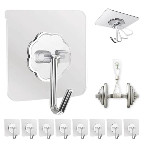 DDMY Transparent Adhesive Wall Hooks 50lb Max, Heavy Duty, 10 Pack