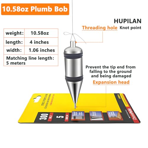 10.58 oz / 300g Plumb Bob with String, 5m Nylon Cord for ADAS