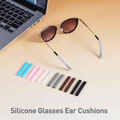 Gdnmapt Silicone Glasses Ear Cushion, Anti Slip Eye Glasses Ear Gripper, Comfortable Glasses Ear Grips, Eyeglass Ear Cushions Solution for Sore Ears, Temple Sleeves Tips for Glasses (4 Black Pairs)