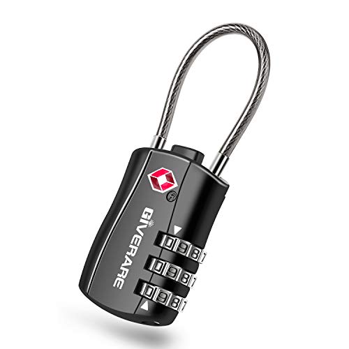 GIVERARE TSA Approved Combination Luggage Lock, Re-settable 3-Digit Padlock, Alloy Body, Keyless Travel Lock, 1 Pack Black