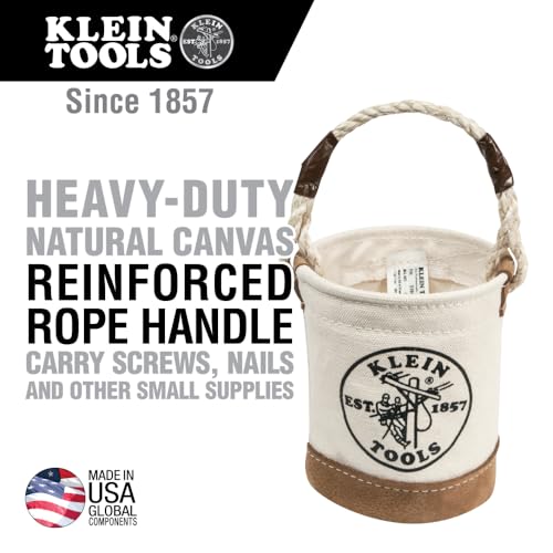 Klein Tools 5104MINI Mini Tool Bucket with Leather-Bottom & Rope Handle – Small Pouch