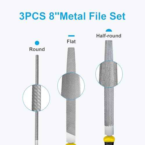 3Pcs Metal File Set, 8-Inch Professional High Carbon Steel Metal File, Includes Flat, Round, Half-Round Metal Files, Durable Hand Files Work for Metal Wood Smoothing Shaping Deburring
