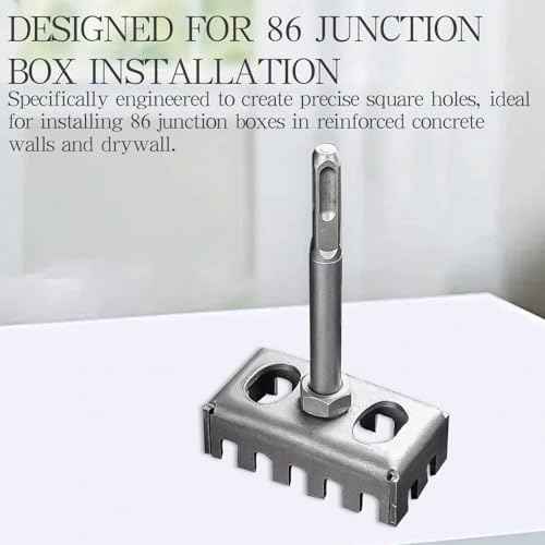 86 Junction Box Square Hole Punch Tool - Heavy-Duty Electric Hammer Drill Bit with Trapezoidal Teeth, No-Wall-Damage Quick-Cut Chisel for Electricians & Concrete Walls