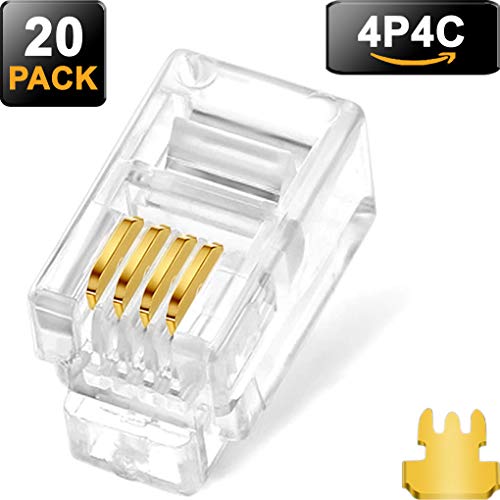 NECABLES 20 Pack RJ9 RJ10 RJ22 4P4C Telephone Modular Plugs - Gold Pins