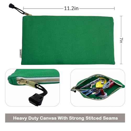 8 Pack Canvas Tool Bag Zipper Pouch - Heavy Duty 16 oz. Canvas Tools Utility Pouches, Multipurpose Storage Organizer Tote Bags with Dependable Metal Zippers, 12.5 x 7-Inch