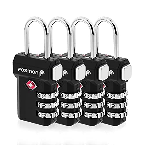 Fosmon TSA Accepted Luggage Locks, (4 Pack) Open Alert Indicator 3 Digit Combination Padlock Codes with Alloy Body and Release Button for Travel Bag, Suit Case & Luggage - Black