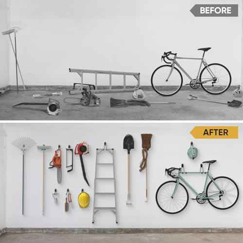 TICONN 2 Pack Heavy Duty Garage Hooks, Steel Utility Wall Storage Hooks, Wall Mount Hanger Organizer for Ladders, Bikes, Tools, Bulky Items (Small, Yellow Square)