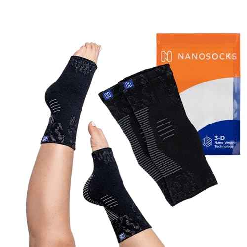 NanoSocks Compression Socks for Women & Men (1 Pair) - BEST Ankle Brace Support Sleeve for Neuropathy, Plantar Fasciitis, Diabetic Foot Nerve Pain Relief - Toeless (Large, Black)