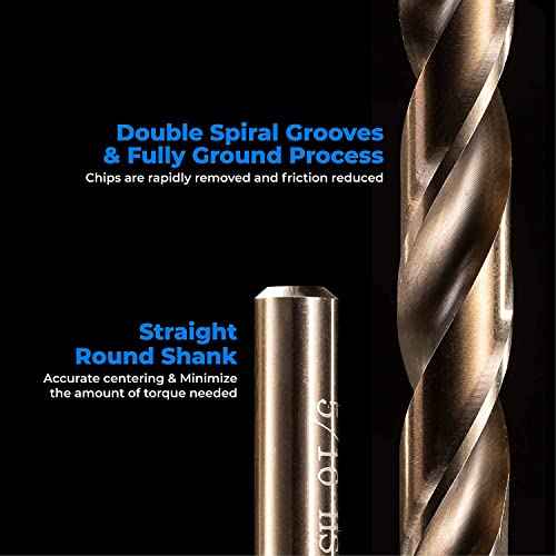 amoolo 1/16" inch Cobalt Drill Bits(10Pcs), M35 HSS Metal Jobber Length Twist Drill Bit Set for Hard Metal, Stainless Steel