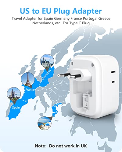LENCENT European Travel Plug Adapter Type C Foldable 17.5W - US to Europe