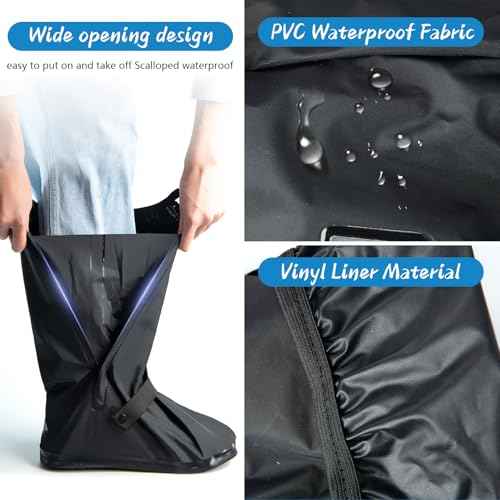 IwIeIaIrI Waterproof Rain Boot Shoe Cover Non-Slip Waterproof Boot Covers for Snow & Rain, Walking, Hiking & Motorcycle Gear Shoe Cover PVC Material with Safety Reflector Reusable & Foldable Black(XL)