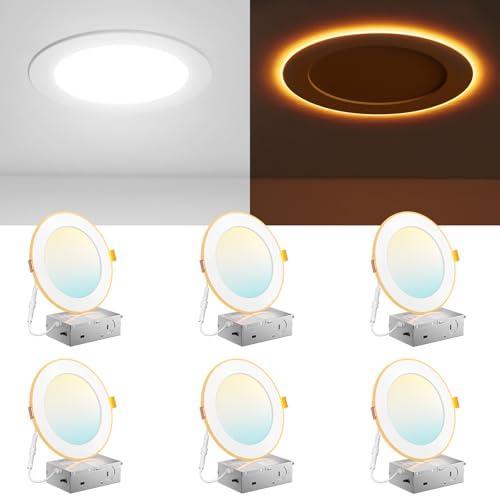 Amico 6 Inch White LED Recessed Ceiling Light with Night Light, 5 CCT Options