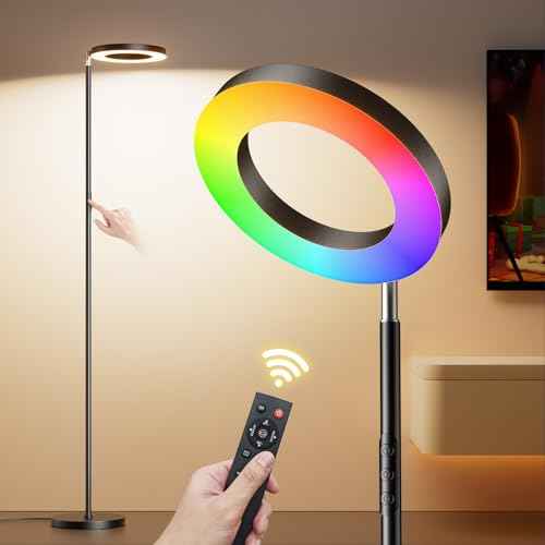 FULSUNT RGB Floor Lamp, 32W Bright LED Standing Lamp with Remote, Stepless Dimmable, Modern Color Changing Torchiere Tall Lamps for Living Room Bedroom Office Gaming Party