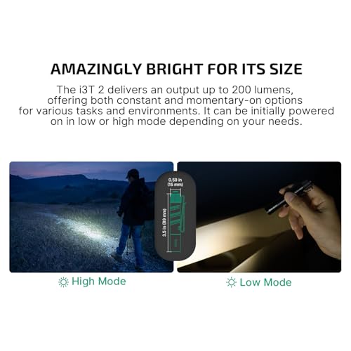 OLIGHT I3T 2 EOS Black Pocket EDC Flashlight - Compact, Waterproof, 200 Lumens