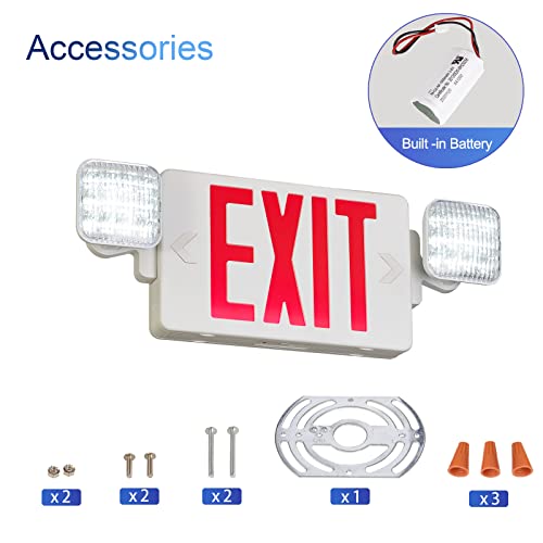 TANLUX White Housing Red Exit Sign with Emergency Lights 1 Pack UL Listed