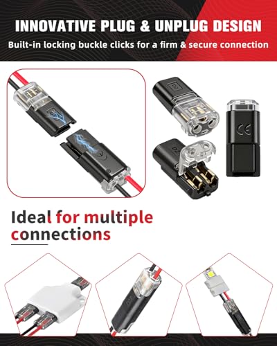 Kuject 100pcs Double Wire Plug-in Connectors 18-22AWG Black - Quick Secure Low-Voltage Wiring