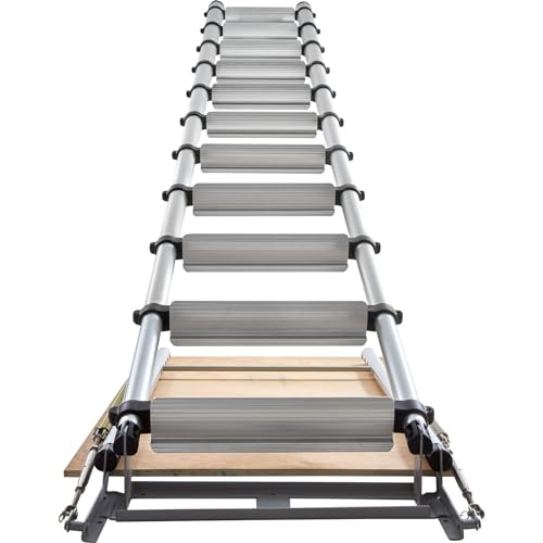VEVOR Attic Ladder Telescoping, 350-pound Capacity, 39.37" x 23.6", Multi-Purpose Aluminium Extension, Lightweight and Portable, Fits 9.8'-10.5' Ceiling Heights, Convenient Access to Your Attic Standa