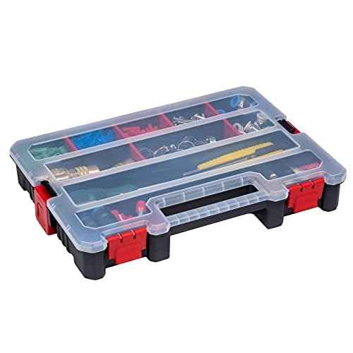 2-Pack Small Parts Organizer Box ? Stackable Hardware Storage Organizer Case with 20 Compartments & Dividers ? Screw, Nut, Bolt, Drill Bit Organizer for Garage, Workshop, Crafts