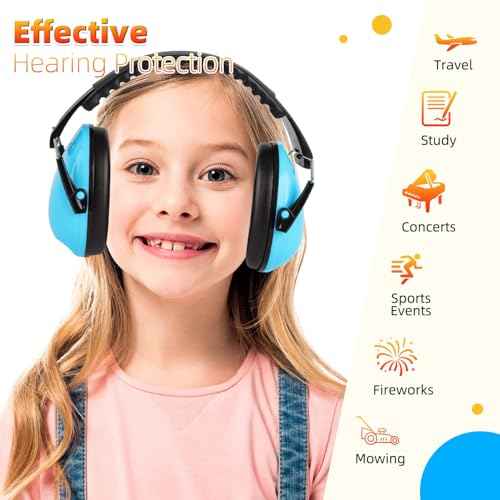 MelonArt Kids Ear Protection Earmuffs Safety Hearing Protection Headphones Noise Reduction for Autism Sensory Kids Chirldren (Black Blue)
