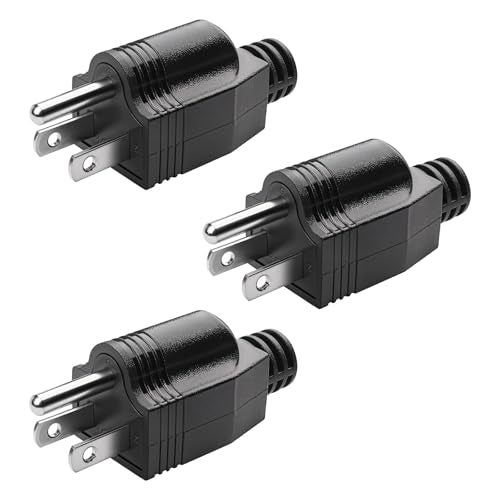 Herfair 3 Pack Electrical Replacement Male Plugs 2 Pole 3 Wire Extension Cord Ends