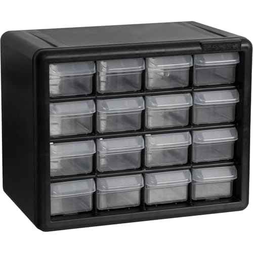 Akro-Mils 16-Drawer Plastic Drawer Storage Cabinet for Garage Organization, Beads, Makeup Organizer, Building Bricks Storage, Teacher Toolbox, 10-1/2" W x 6-1/2" D x 8-1/2" H, 10716 Black