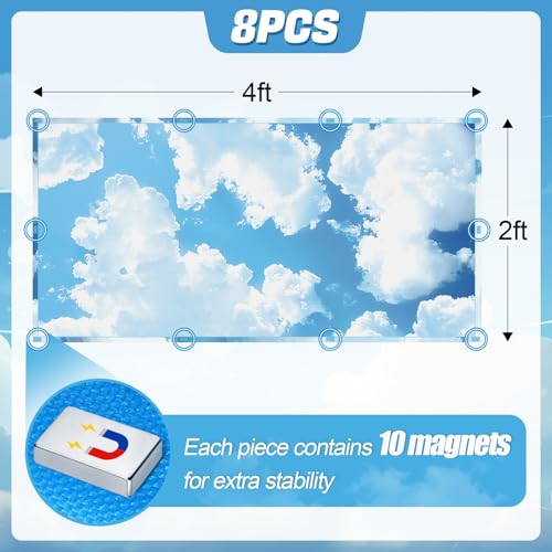 Cloud Fluorescent Light Covers 8-Pack for Ceiling Lights Classroom - Magnetic, Blue, 4x2 ft