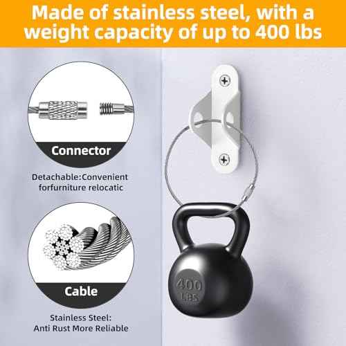 Furniture anchors10-Pack Baby Proof Heavy Duty Furniture Anchors for Dressers, Bookcases and TV Cabinets 400LB Anti Tip Kit with Stainless Steel Hardware Shock Straps (White)