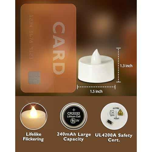 Homemory 24-Pack Flameless LED Tea Lights Candles Battery Operated, 200+Hour Fake Electric Candles TeaLights for Votive, Halloween, Ofrenda, Diya, Wedding Centerpiece Table Decor, Funeral, Christmas