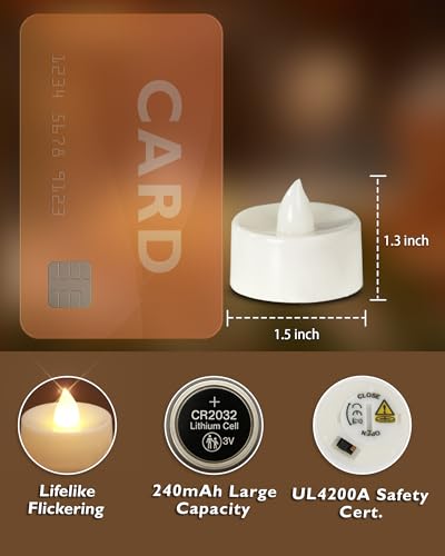 Homemory Flameless Tea Lights Candles 24-Pack Warm White, Battery Operated, 200+ Hours