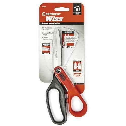 Crescent Wiss 8-1/2" Stainless Steel All Purpose Tradesman Shears - Industrial Heavy Duty Utility Shears/Scissors for Cutting Leather, Wire, Cardboard - CW812S
